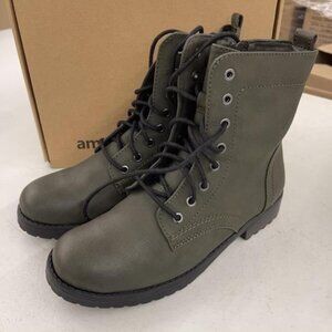 NEW Amazon Essentials Womens Lace Up Combat Boot Sz 7.5 green